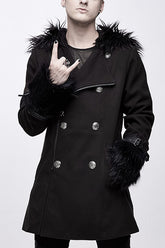 Black Cape Collar Punk Long Mens Coat With Fur